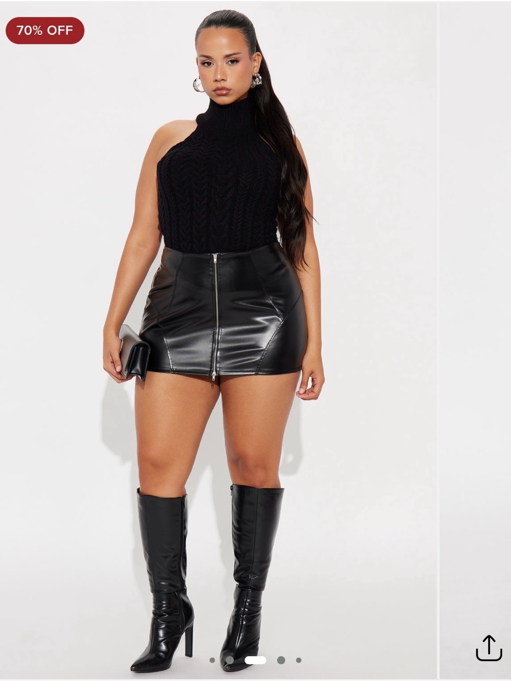 Black Faux Leather Front-Zip High Waisted Mini Skirt